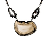 Agate Slices With Faux Leather Cord Titanium Over Brass Necklace