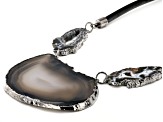 Agate Slices With Faux Leather Cord Titanium Over Brass Necklace