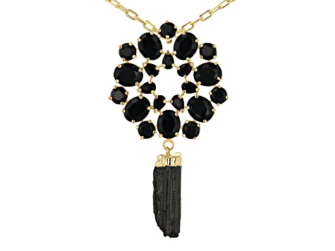 Tourmaline With Black Glass 18K Yellow Gold Over Brass Paper Clip Necklace