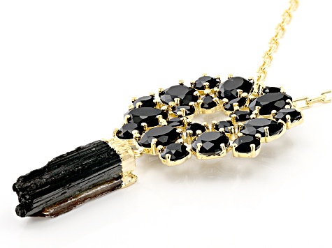 Tourmaline With Black Glass 18K Yellow Gold Over Brass Paper Clip Necklace