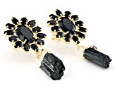 Tourmaline & Oval Black Glass 18K Yellow Gold Over Brass Earrings