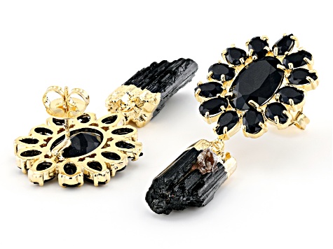 Tourmaline & Oval Black Glass 18K Yellow Gold Over Brass Earrings