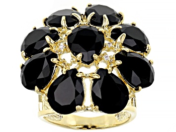 Picture of Black Glass & Cubic Zirconia 18K Yellow Gold Over Brass Ring