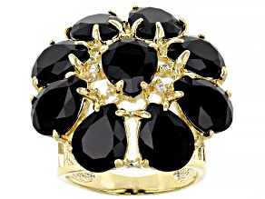 Black Glass & Cubic Zirconia 18K Yellow Gold Over Brass Ring