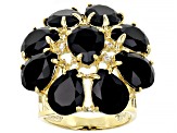 Black Glass & Cubic Zirconia 18K Yellow Gold Over Brass Ring