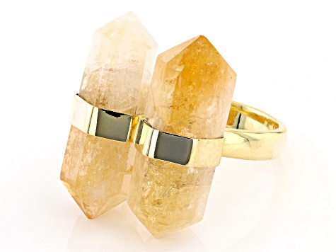 Double Citrine 18K Yellow Gold Over Brass Ring