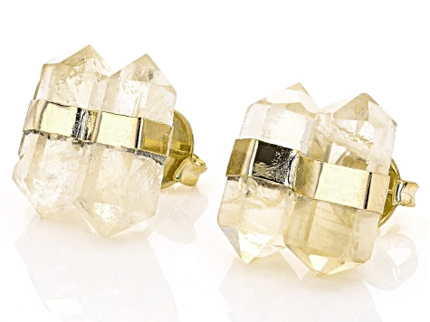 Rough Citrine 18K Yellow Gold Over Brass Stud Earrings