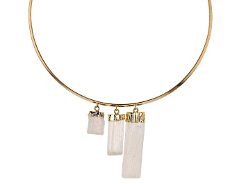 Picture of Rough White Selenite 18K Yellow Gold Over Brass Cuff Necklace