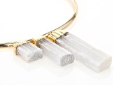 Rough White Selenite 18K Yellow Gold Over Brass Cuff Necklace