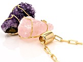 Amethyst and Rose Quartz 18K Yellow Gold Over Brass Necklace