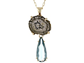Rough Stalactite and Green Prasiolite 18k Yellow Gold Over Brass Pendant with Chain