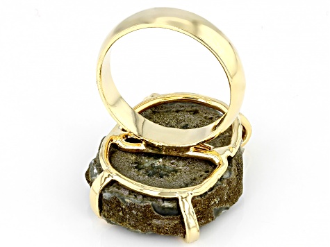 Free-form Rough Stalactite 18k Yellow Gold Over Brass Ring