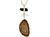 Clear Crystal Quartz, Multi-Color Agate, and Black Tourmaline 18k Yellow Gold Over Brass Necklace
