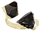 Free-form Smoky Quartz 18k Yellow Gold Over Brass Bypass Ring