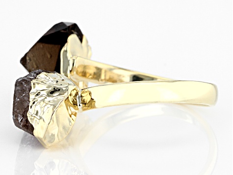 Free-form Smoky Quartz 18k Yellow Gold Over Brass Bypass Ring