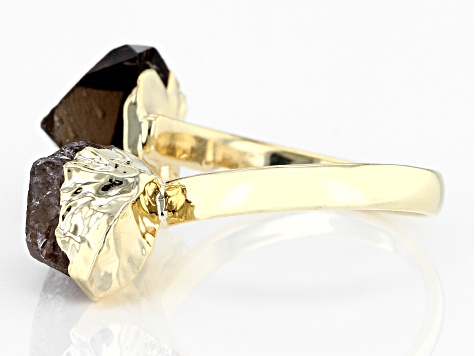 Free-form Smoky Quartz 18k Yellow Gold Over Brass Bypass Ring