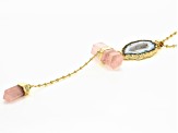 Free-form Occo Agate and Rose Quartz 18k Yellow Gold Over Brass Necklace