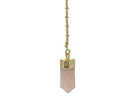 Free-form Occo Agate and Rose Quartz 18k Yellow Gold Over Brass Necklace