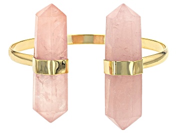 Picture of Rose Quartz 18k Yellow Gold Over Brass Cuff Bracelet