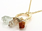 Prasiolite, Citrine and Rose Quartz 18k Yellow Gold Over Brass Necklace