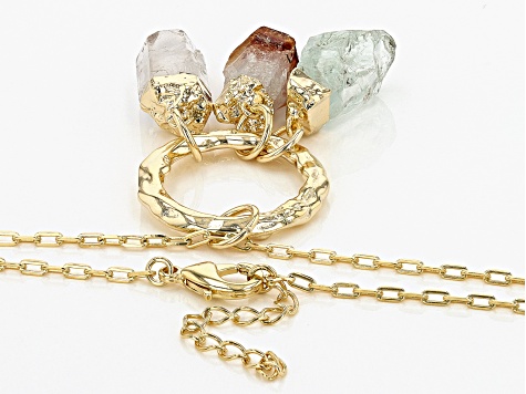 Prasiolite, Citrine and Rose Quartz 18k Yellow Gold Over Brass Necklace