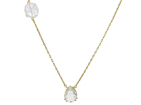 Rough Quartz and Quartz 18k Yellow Gold Over Brass Necklace