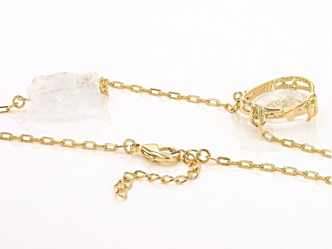 Rough Quartz and Quartz 18k Yellow Gold Over Brass Necklace