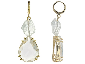 Picture of Rough Quartz and Quartz 18k Yellow Gold Over Brass Dangle Earrings