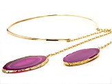 Pink Agate Slice 18K Yellow Gold Over Brass Interchangeable Cuff Collar Necklace