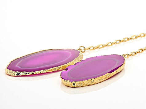Pink Agate Slice 18K Yellow Gold Over Brass Interchangeable Cuff Collar Necklace