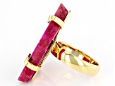 Pink Agate Slice 18K Yellow Gold Over Brass Slab Ring