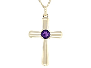 Purple African Amethyst 10K Yellow Gold Cross Pendant with Chain 0.34ct