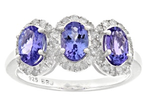 Blue Tanzanite With White Diamond Rhodium Over Sterling Silver Ring 1.30ctw