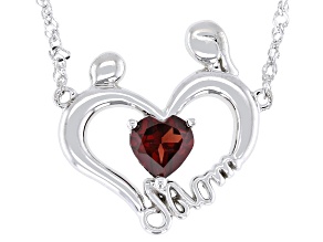 Red Garnet Rhodium Over Sterling Silver "Mom" Necklace 0.73ctw