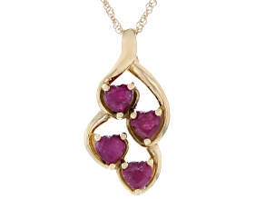 Ruby 10K Yellow Gold Pendant 4-Stone With Chain 1.27ctw