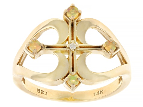 White Ethiopian Opal With White Diamond Accent 14K Yellow Gold Ring 0.74ctw