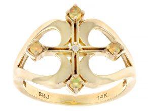 White Ethiopian Opal With White Diamond Accent 14K Yellow Gold Ring 0.74ctw