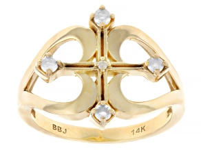 White Zircon With White Diamond Accent 10K Yellow Gold 4-Stone Cross Ring 0.16ctw