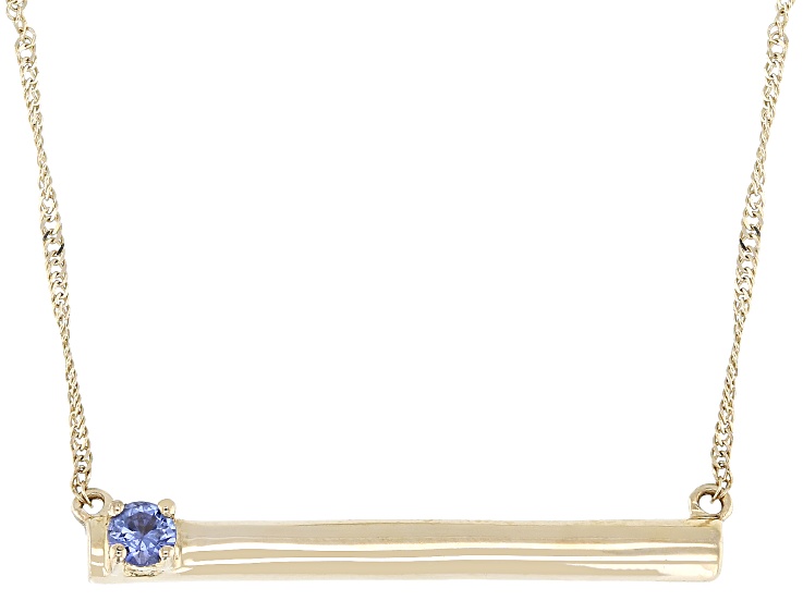 Blue Sapphire 14k Yellow Gold Bar Necklace 0.10ct