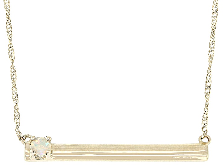 White Ethiopian Opal 10K Yellow Gold Bar Necklace 0.06ct