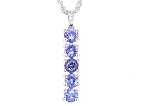 Blue Tanzanite Rhodium Over Sterling Silver 5-Stone Pendant with Chain 1.00ctw