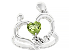 Green Peridot Rhodium Over Sterling Silver Solitaire Mother and Daughter Ring 0.64ct