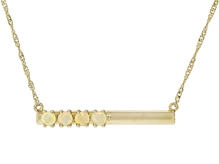 White Ethiopian Opal 14K Yellow Gold 4-Stone Necklace 0.25ctw
