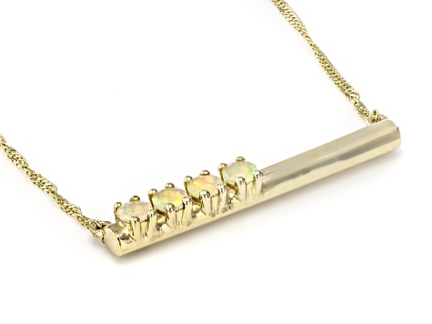 White Ethiopian Opal 14K Yellow Gold 4-Stone Necklace 0.25ctw