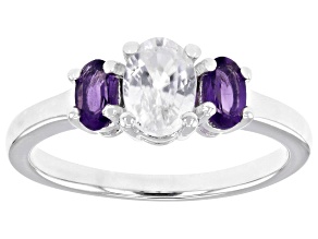 White Zircon with Purple African Amethyst Rhodium Over Sterling Silver Ring 1.34ctw