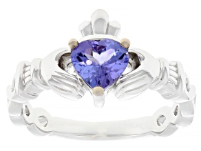 Blue Tanzanite Rhodium Over Sterling Silver Ring 0.59ct