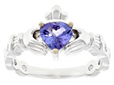 Blue Tanzanite Rhodium Over Sterling Silver Ring 0.59ct