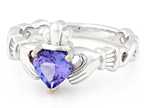Blue Tanzanite Rhodium Over Sterling Silver Ring 0.59ct