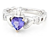 Blue Tanzanite Rhodium Over Sterling Silver Ring 0.59ct
