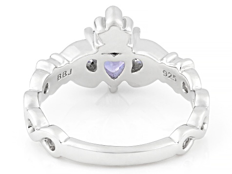 Blue Tanzanite Rhodium Over Sterling Silver Ring 0.59ct
